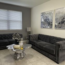 Tufted Grey Sofa And Loveseat Set