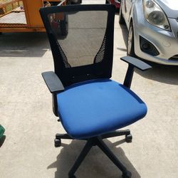 Large Desk Office Chair Blue Upholstery 