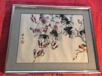 CHINESE WATERCOLOR ART LOU HUA WAI ORIGINAL AUTOGRAPH STAMPED SEALED