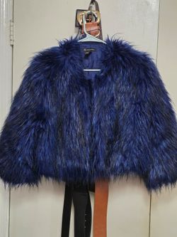 INC International Concepts Blue Faux Fur Jacket