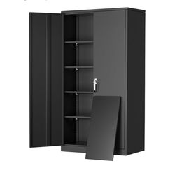72" H Metal Storage Cabinet, 36" W x 18" D Black Locking Metal Garage Storage Cabinet 