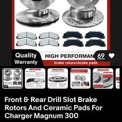 Front & Rear Drill Slot Brake Rotors And Ceramic Pads For Charger SXT/GT 