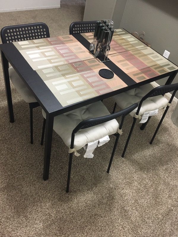 Tarendo Adde Table And 4 Chairs Black With Off White Cushions