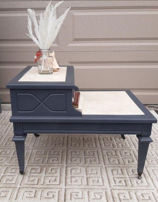 MCM Mersman Two Tiered Step Up End Table Or Nightstand With Faux Marble Top