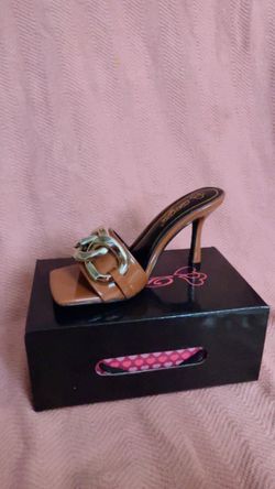 Brown heel with gold buckle