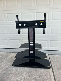 Black Metal TV Stand w/ Glass Shelving