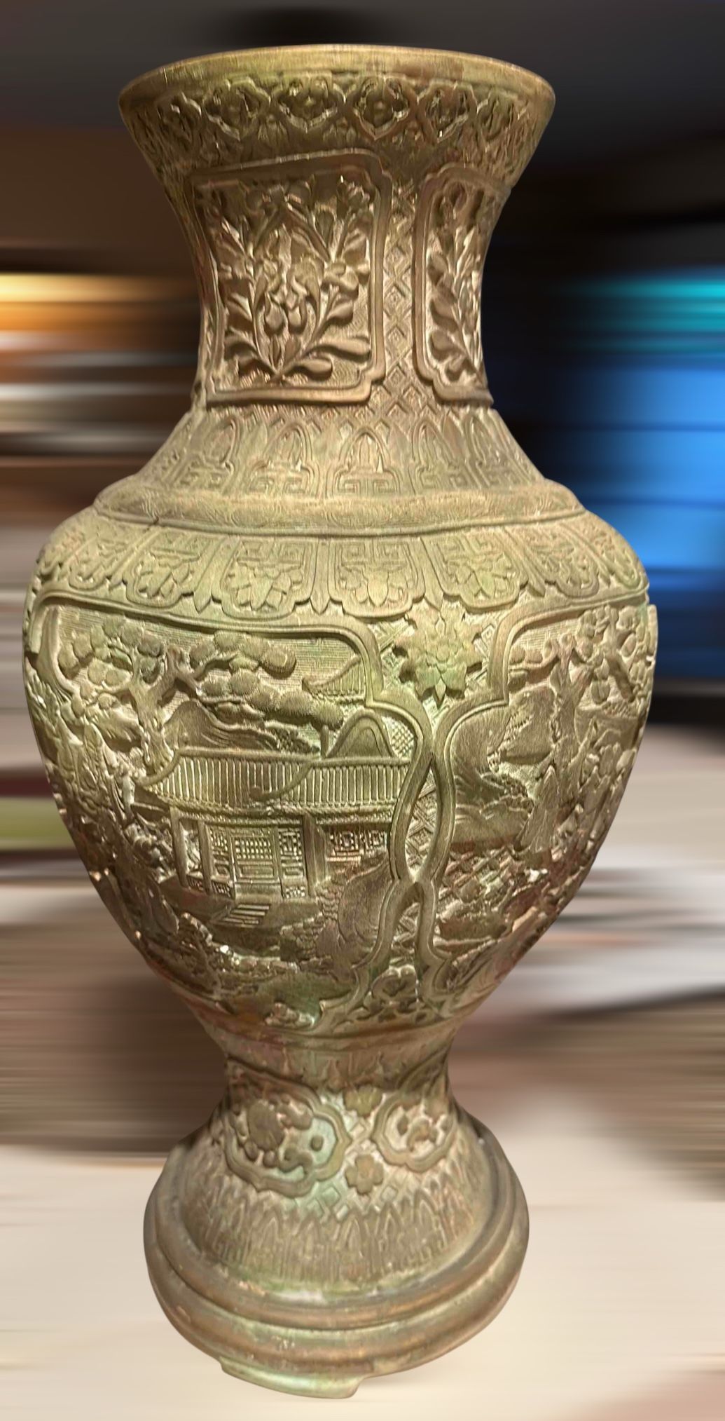 Mid 20th Century plaster vase with Asian inspired motif