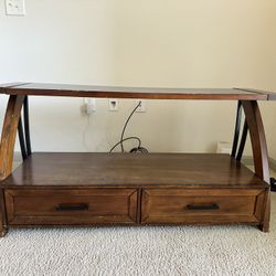 Bayside Furnishings Solid Wood TV Stand – Glass Top, Storage Drawers - Excellend Condition