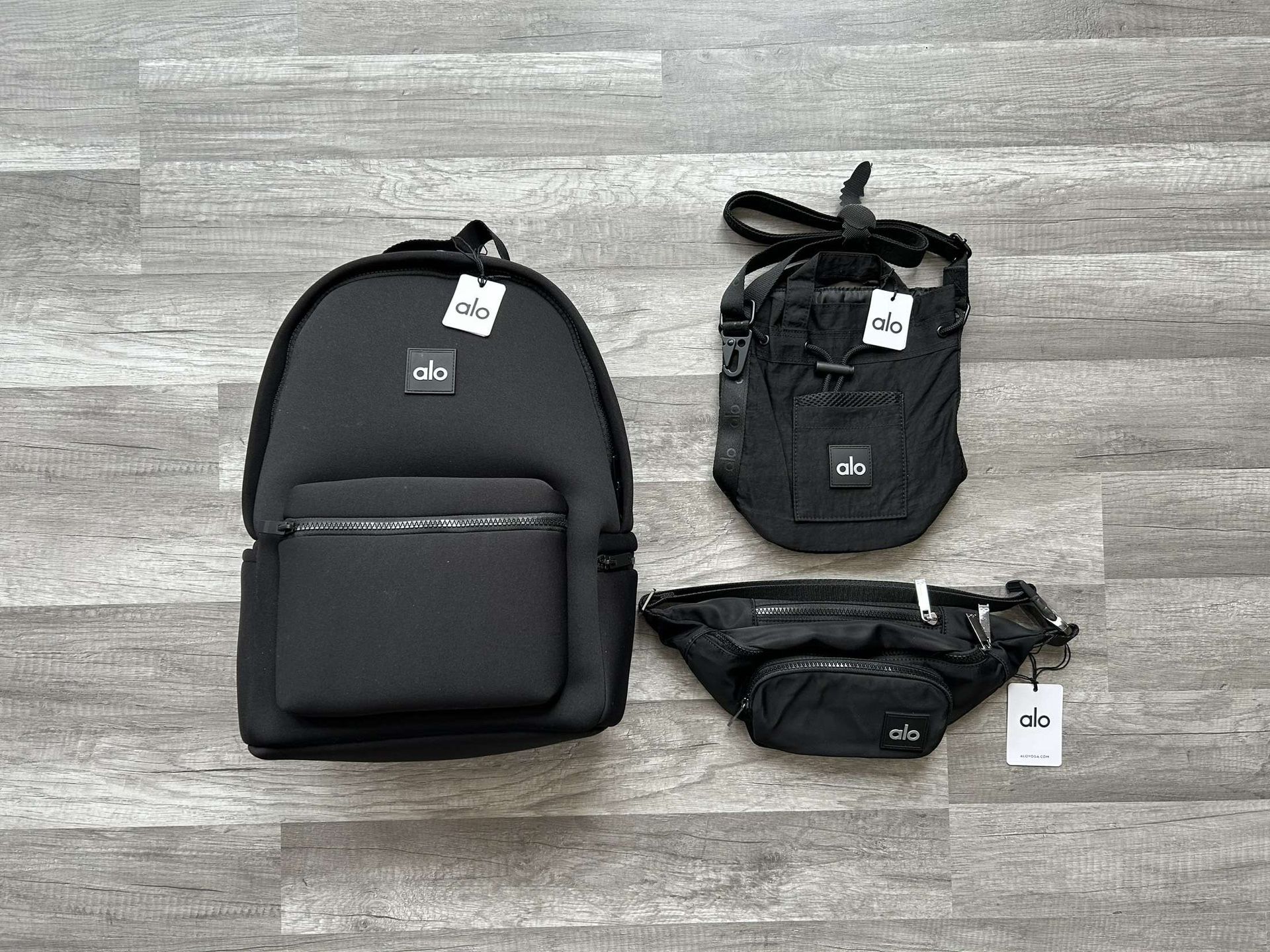 Alo Yoga Bundle Stow Backpack Crossbody Bucket Bag Explorer Fanny Pack New With Tags