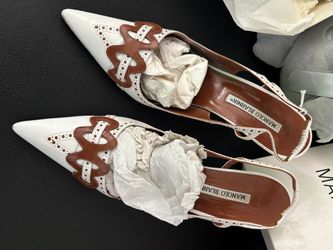 Manolo Blahnik White Leather Slingback Heels