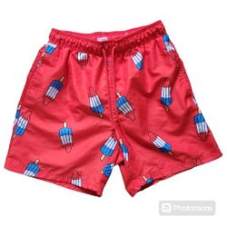 Mens small 28-30 fun red white blue popsicle print swimming trunks