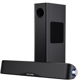 Computer Speakers with Subwoofer, 2.1 PC Speakers System with Bluetooth 5.4 & 3.5mm Aux-in, 60W Peak Power, AC Adapter Powered Computer Sound Bar for 