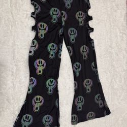 New 2x rainbow reflective happy face black pants festival rave raver y2k flair