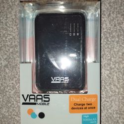 Vaas 5000mAh Dual Port External Rechargeable Battery Pack VM50BK Power Bank for all iPad, iPhone, iPod, Android, PSP