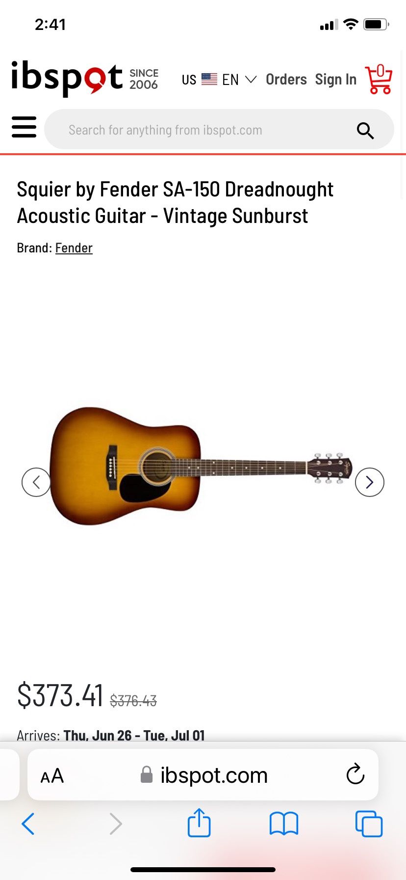 Squier SA-150 Dreadnought Acoustic Guitar, Sunburst
