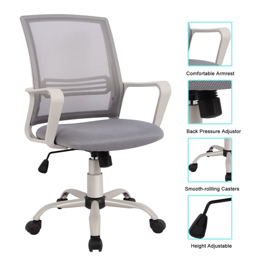 Grey Ergonomic mesh back student work office school zoom online class classroom desk chair