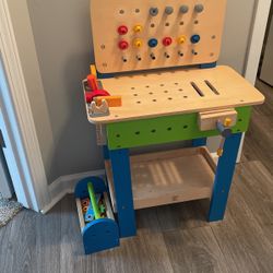 Kids Work Table With Tools, Nails, Screws And Washers 