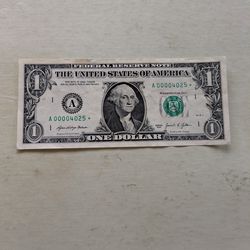 2021 $1 Bill Extra Low S/N With Star