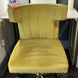 HULALA HOME Velvet Modern Office Desk Chair w/Gold Base