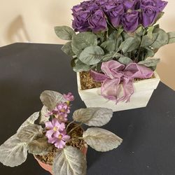 Petite Purple Roses And Silk African Violets 