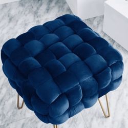 Blue Velvet Woven Ottoman Stool