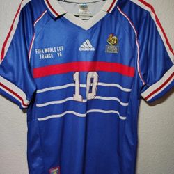 France Zinedine Zidane #10 FIFA World Cup Final 1998 Adidas Retro Soccer Jersey L