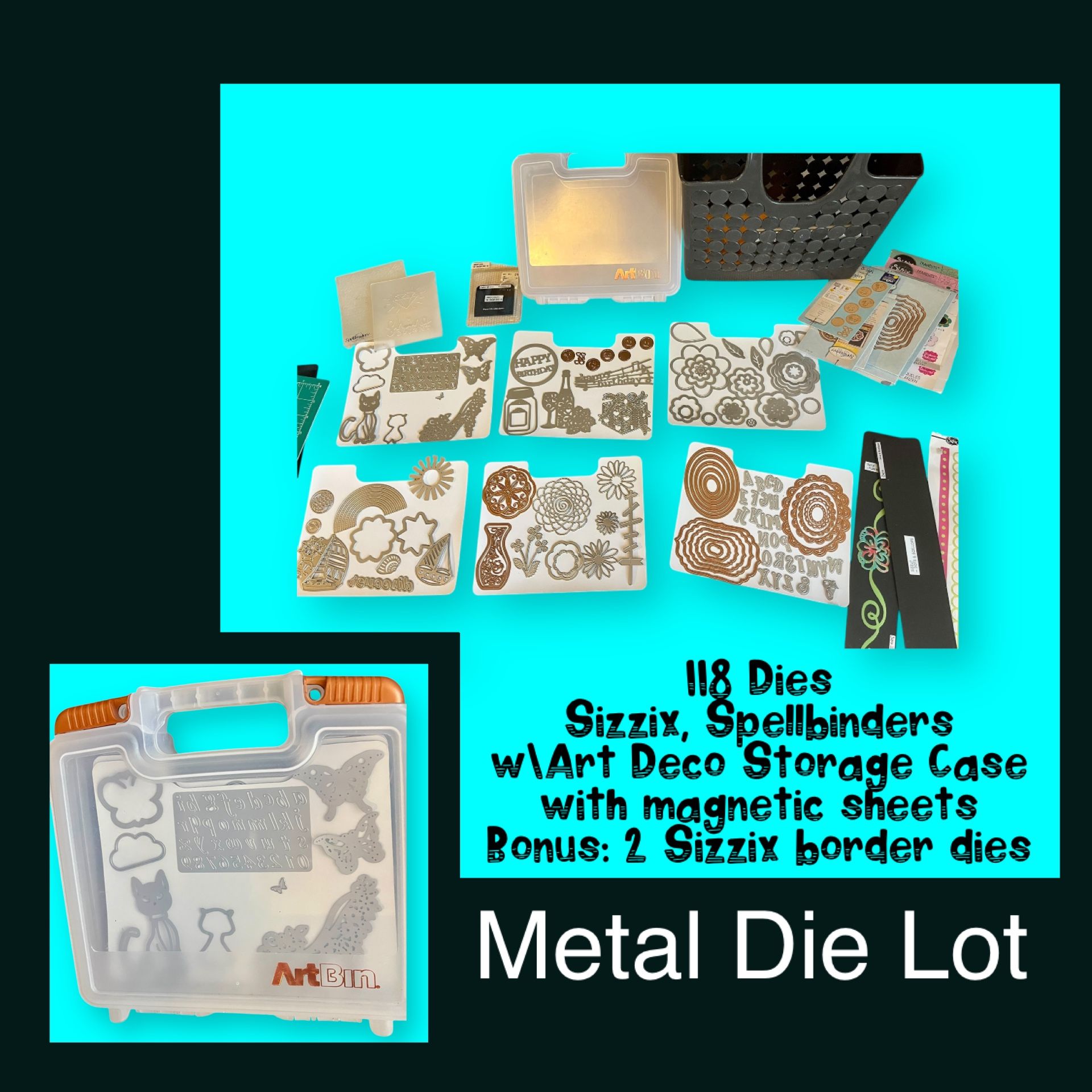 Huge Sizzix, Spellbinders Dies Plus Artbin Magnetic Dies Storage Case