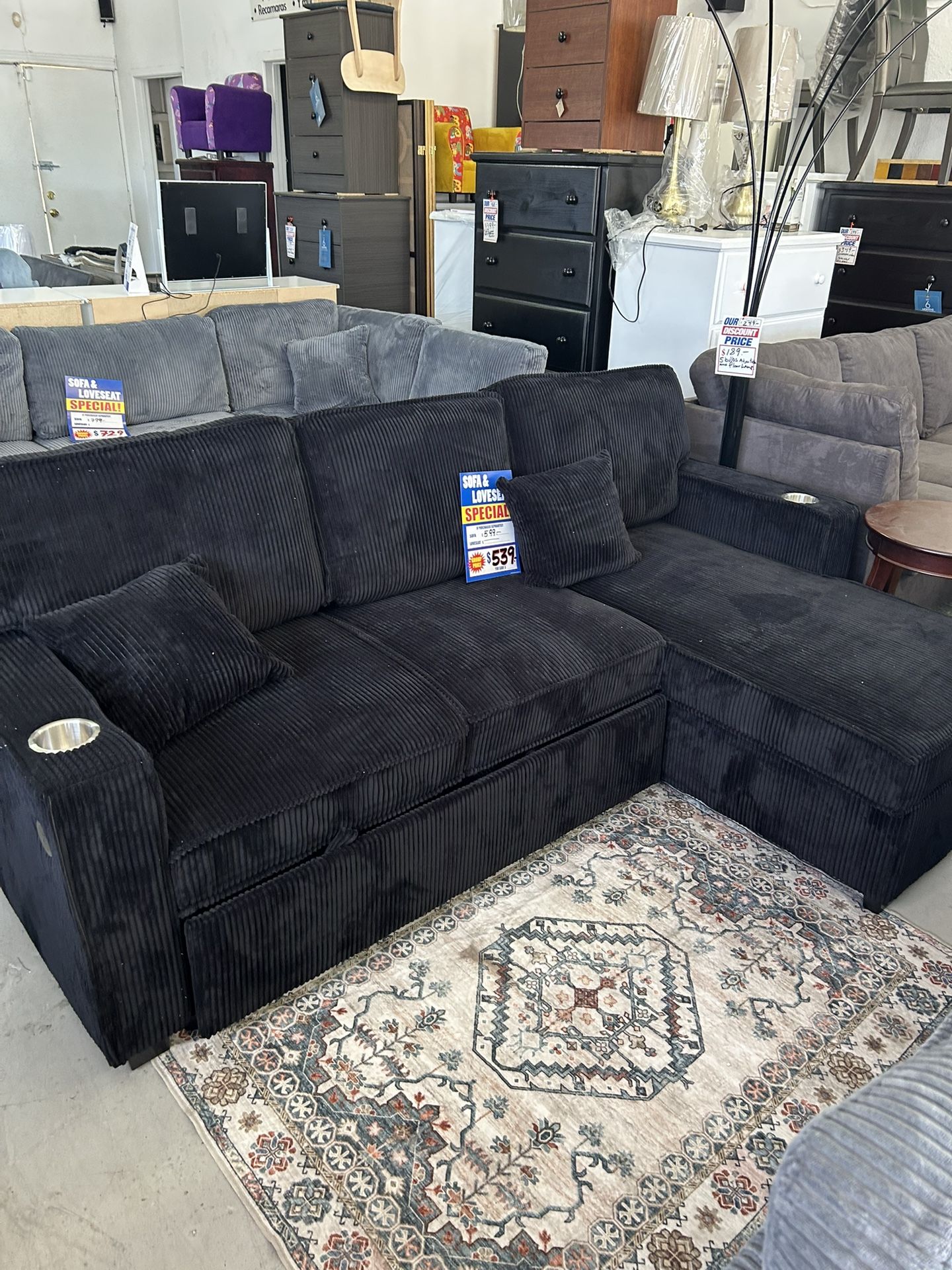 Convertible Reversible Sectional Sofa Bed With Storage And USB Charging