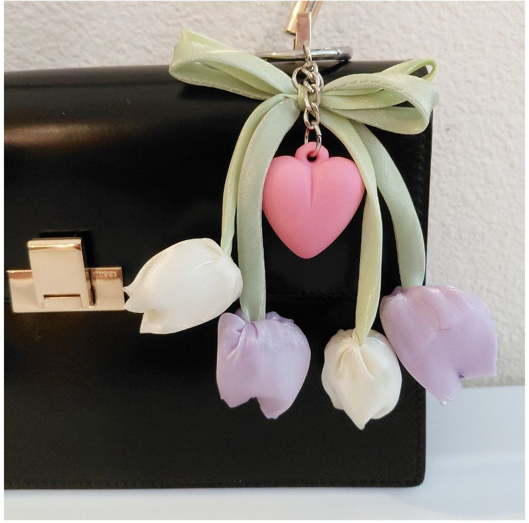 Tulip Keychain Hanging Bag Charm Pink Heart Dainty