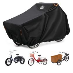 KEMIMOTO Bike Cover Outdoor, 420D Heavy Duty Trike Covers Larger Cargo Bicycle Rain Covers Storage Waterproof UV Protection Windproof Folding, Ebike T