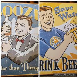 Two 16 Inch Funny Metal Wall Signs. Man Cave 