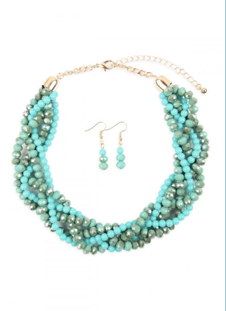 New turquoise braided necklace set