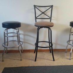 2 Bar Stools  Black Leather Cover. High Bar Stool Suede Tan With Black Metal 