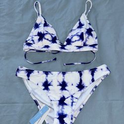 Blue-purple, & White Tie-dye Bikini Set