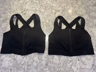 2 Black Front-Zip Sports Bras – Size XL
