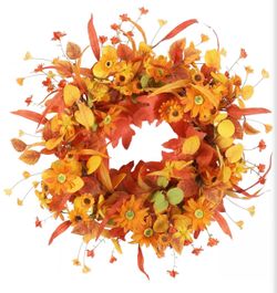 22" Fall Wreath Artificial Daisy Wall Decor Autumn Wreath Thanksgiving  Holiday Harvest Decor