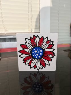 Patriotic Sunflower Wooden Block Decor