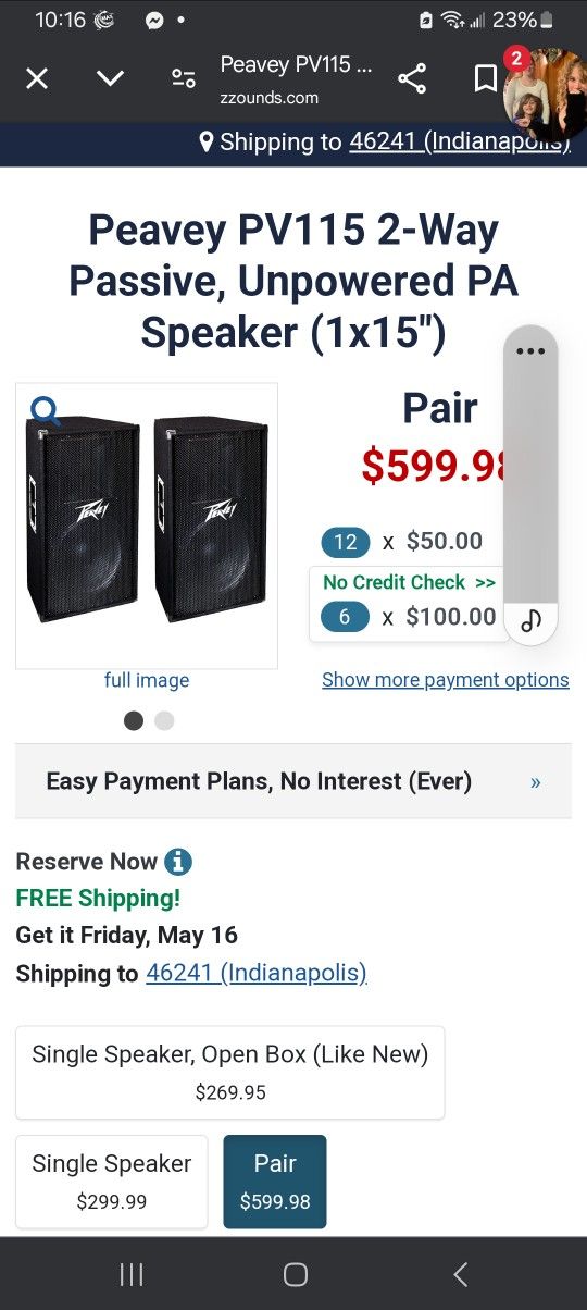 2 Peavey 115 PA 15 In Subwoofer 800 Rms