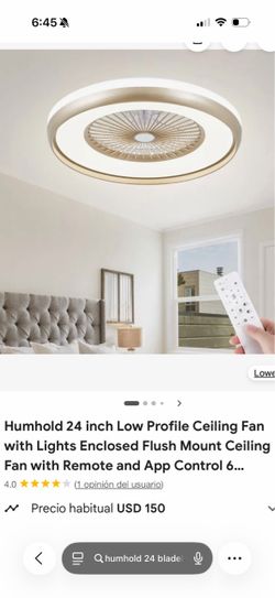 Humhold 24-Inch Low Profile Flush Mount Ceiling Fan with Light