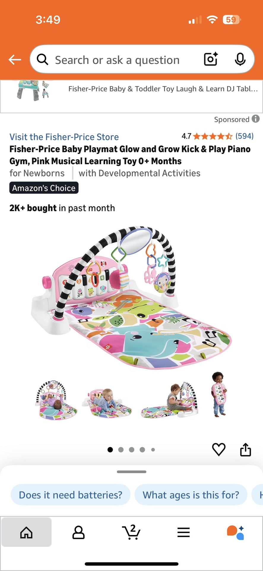 Fisher-Price deluxe kick and play piano gym and maracas with pink base