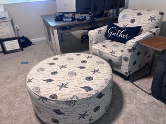 White and Blue beach themed chair and ottoman