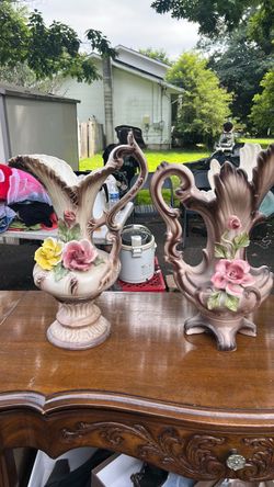 Pair of Vintage Porcelain Floral Vases