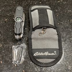 Eddie Bauer 21 Uses Multi Tool Knife Compass Screwdriver Pliers Light Belt Pouch