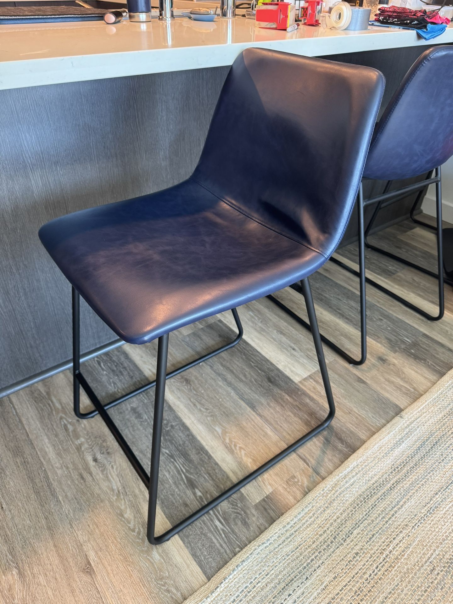 Blue Faux Leather Bar Stools (set of 3)
