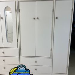Tall Wardrobe Closet White 3 Drawers With Shelves
