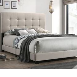Brand New Full Size Beige Tuffed Linen Bed Frame With New Mattress/Fast Delivery 
