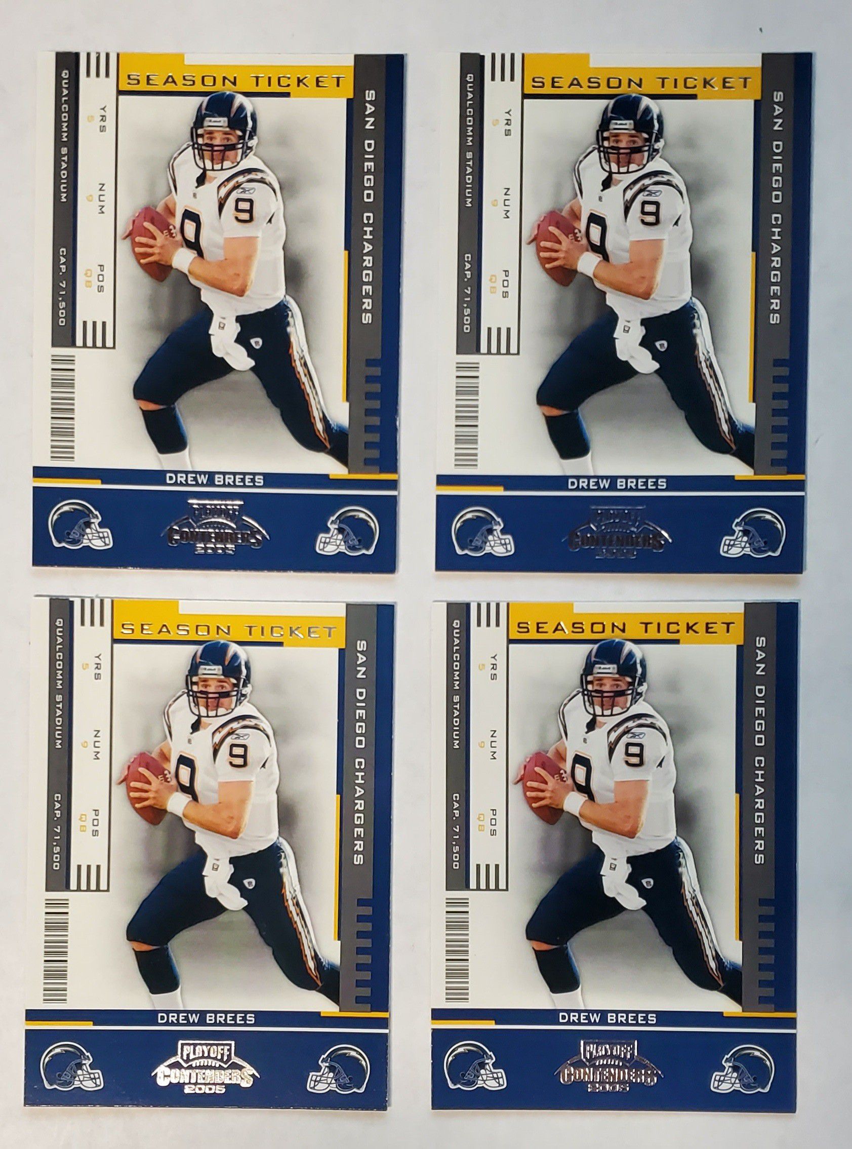 Drew Brees (4 Card Lot) 2005 Playoff Contenders Football Season Ticket #81 San Diego Chargers New Orleans Saints