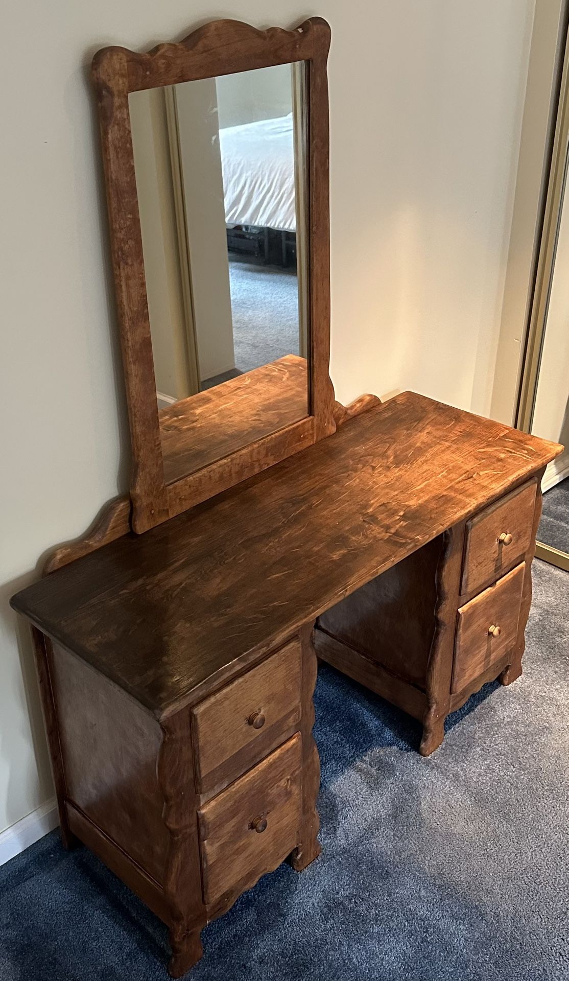 Vintage Pine Vanity with Mirror (Restored)