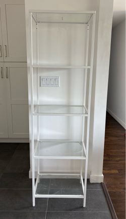 2 IKEA white glass shelf book stand