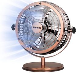 HOLMES 6" Heritage Table Fan, 2 Speeds, 4 Blades, Adjustable 145° Head Tilt, Metal Construction, Ideal for Home, Bedrooms, Dorm Rooms or Office, Brush